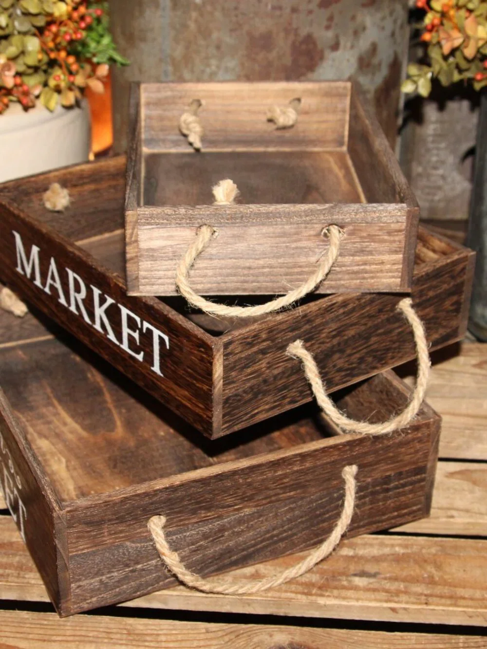 NEW 3 Piece French Country Farmhouse FLOWER MARKET Nesting Crate Boxes Trays